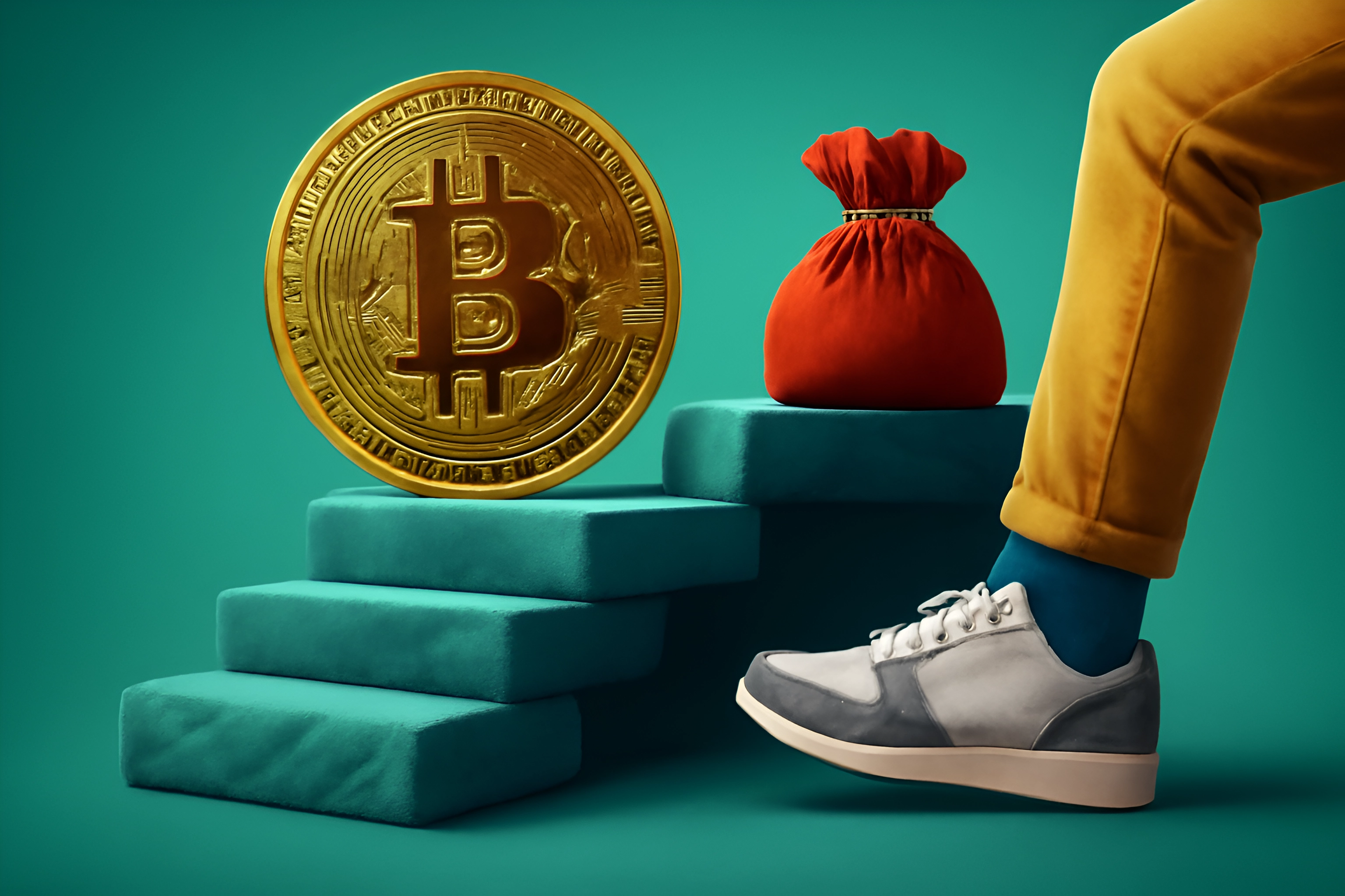 Icona di una moneta Bitcoin e di un sacco di denaro