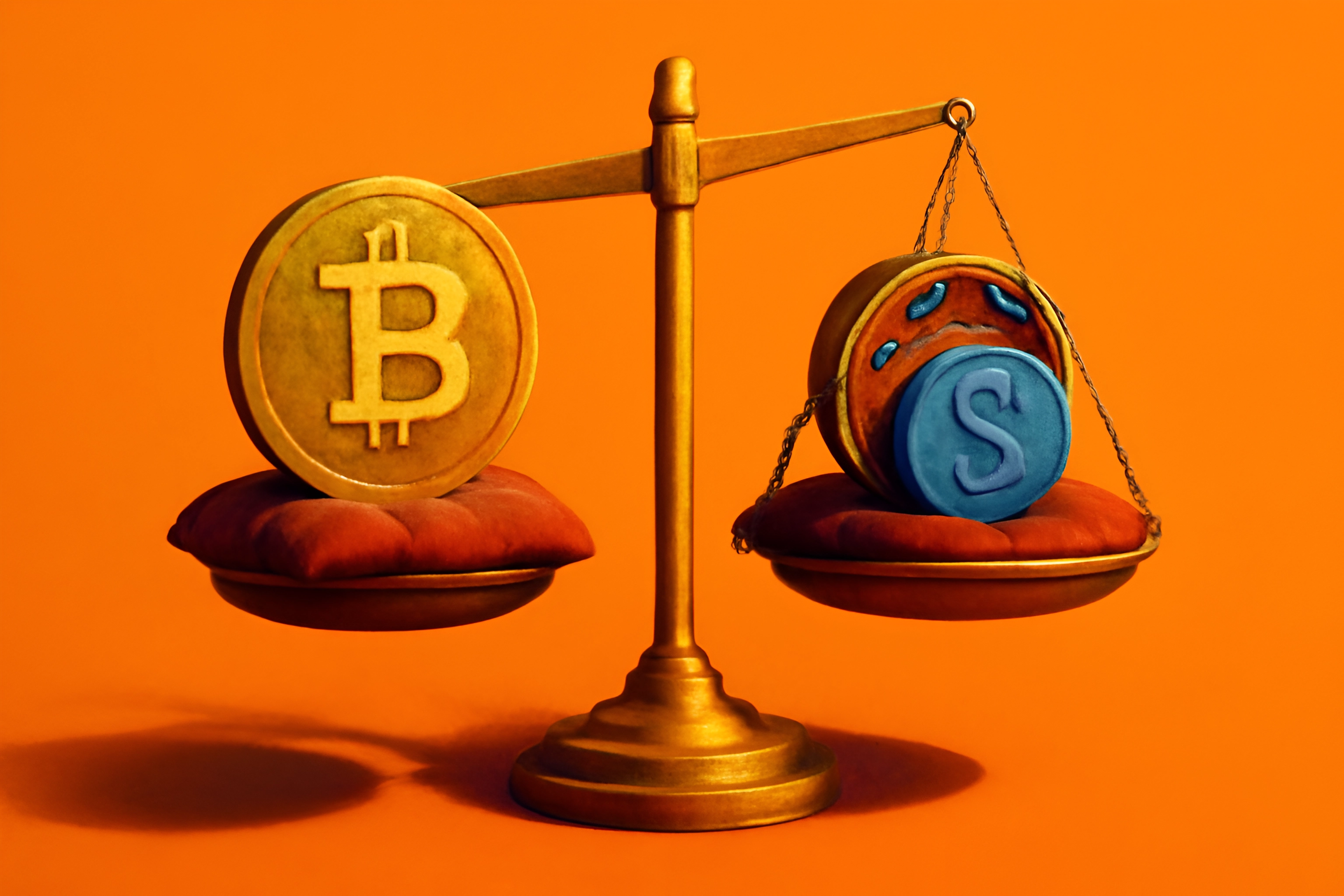 Bilancia che confronta Bitcoin e valuta