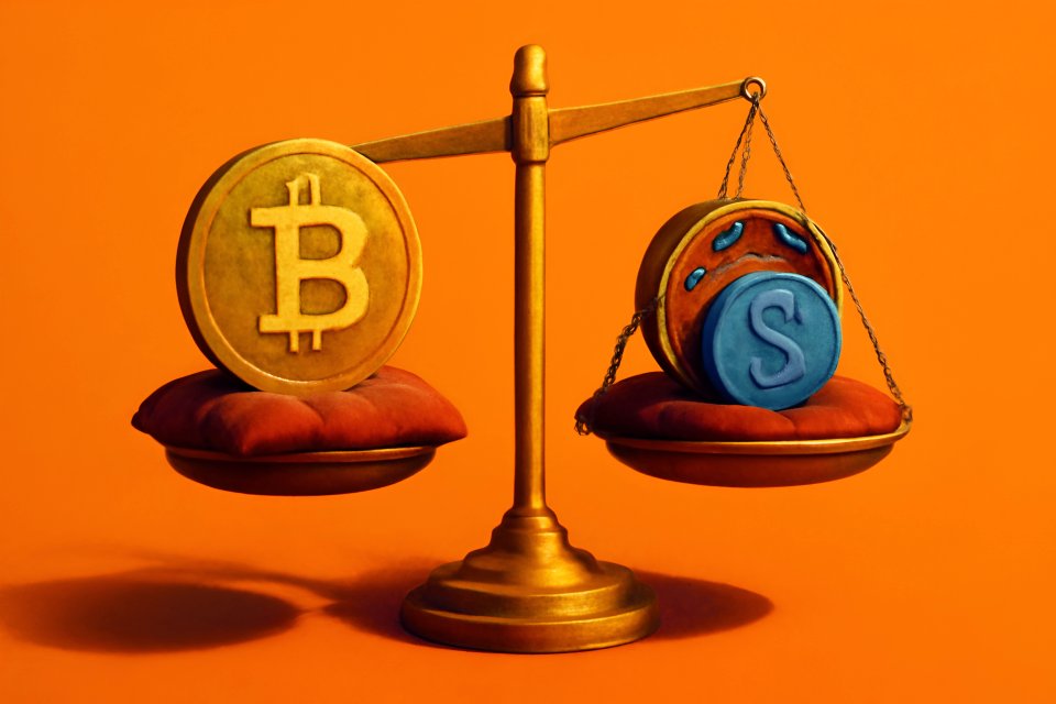Bilancia che confronta Bitcoin e valuta