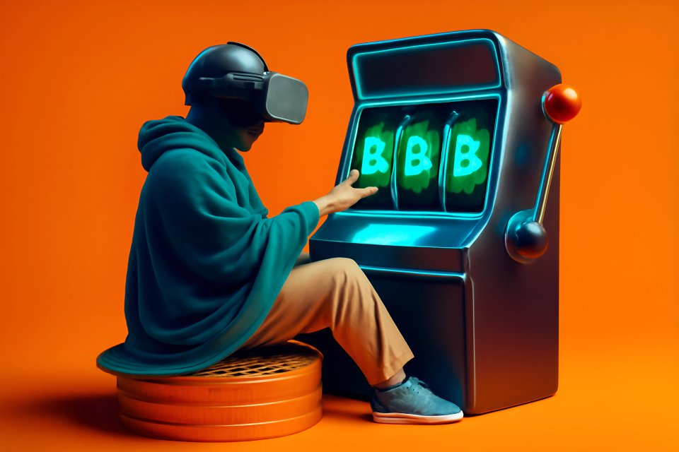 Giocatore che utilizza una slot machine in realtà virtuale