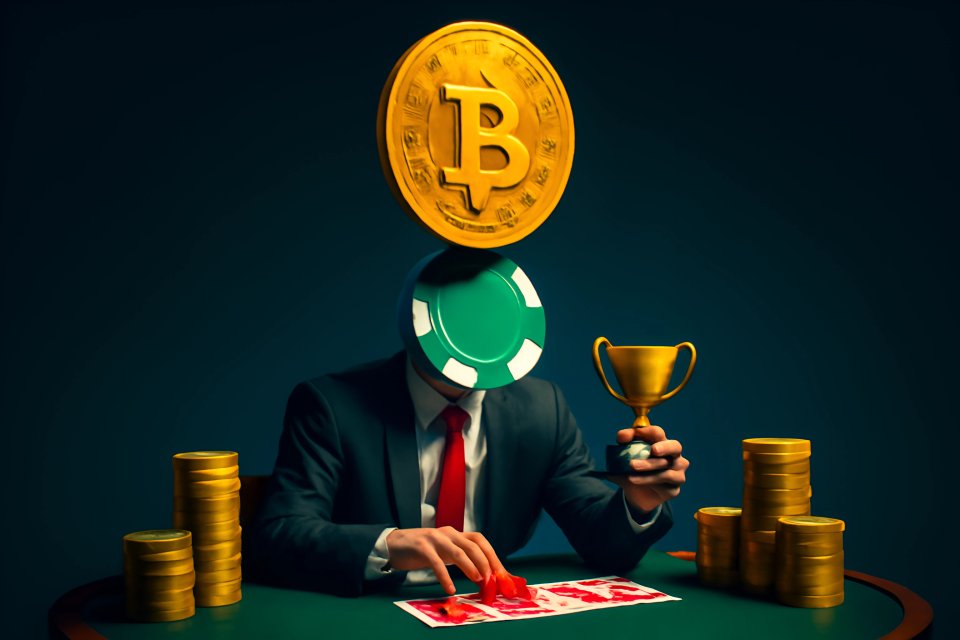 Scommettitore anonimo con monete in criptovaluta