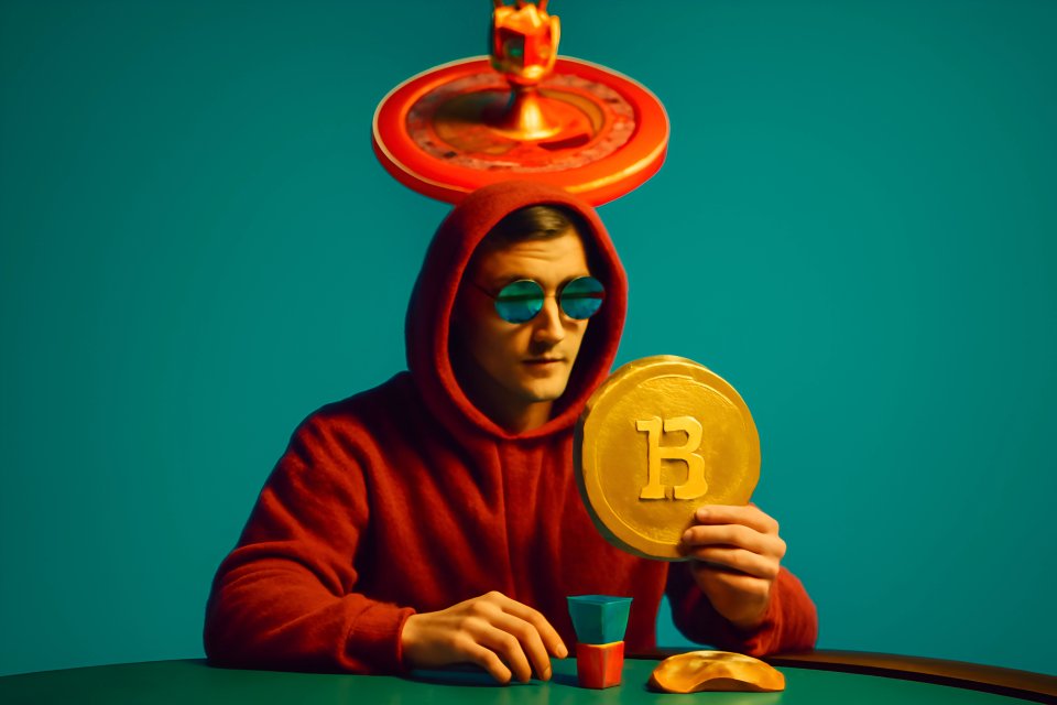 Uomo con moneta d'oro e roulette
