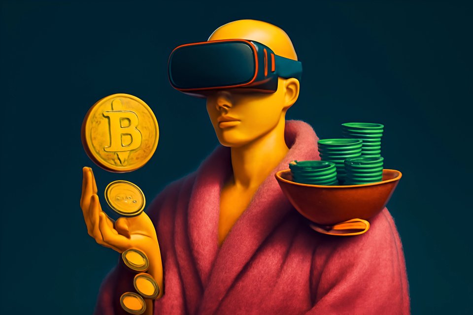 Utente VR con Bitcoin e contanti