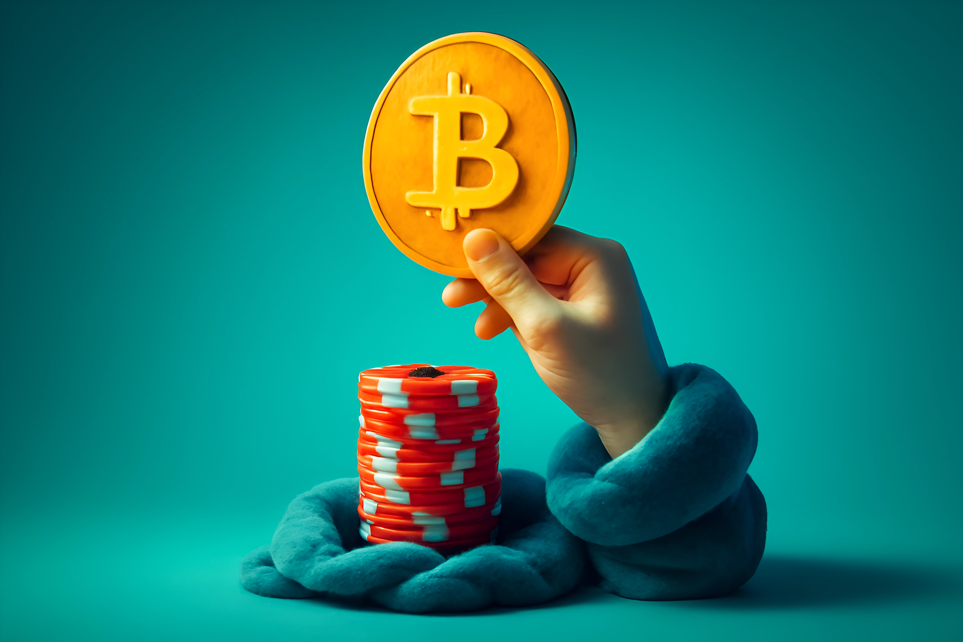 Illustrazione di Bitcoin e chip da poker