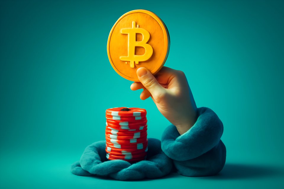 Illustrazione di Bitcoin e chip da poker