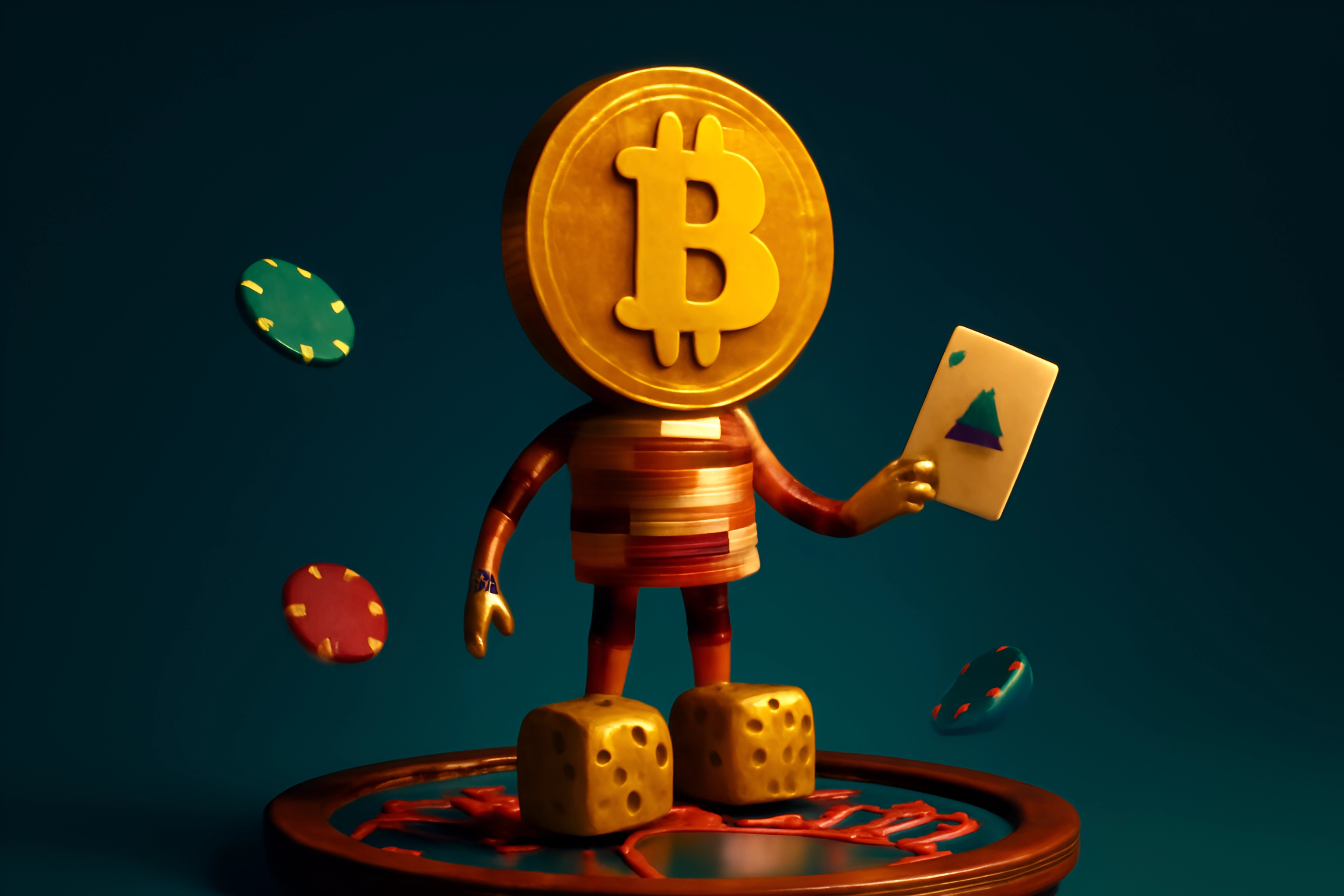 Figura de Bitcoin com carta de baralho