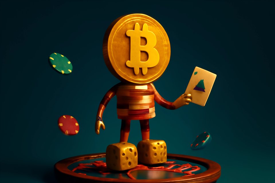 Figura de Bitcoin com carta de baralho